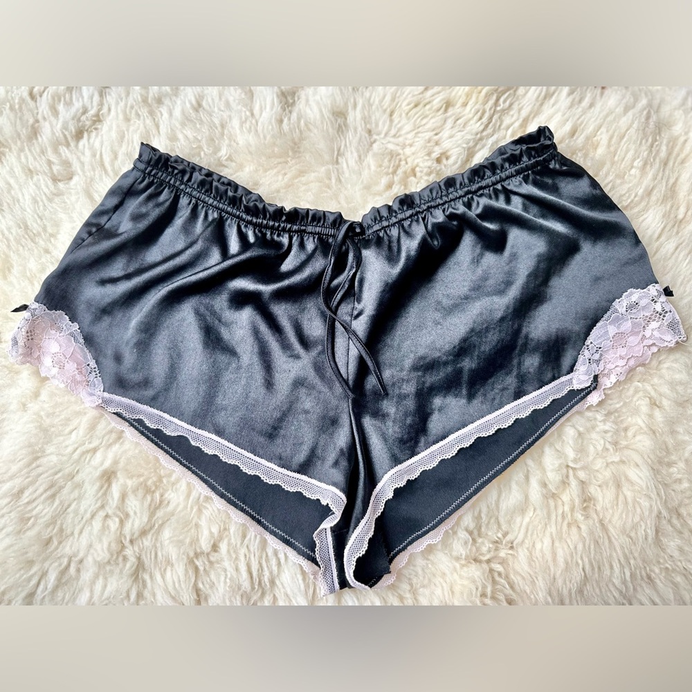 Victoria’s Secret Black Satin & Pink Lace Inset Shorts